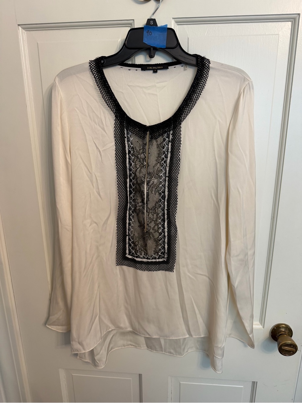 Kobi Halperin Ivory Blouse with Black Lace Trim